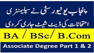 Punjab University BA BScB.Com Supplementary Date Sheet 2023  BABScB.Com Supply Date sheet of PU