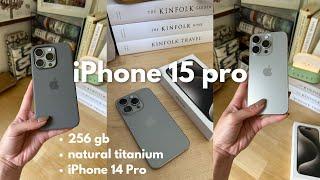iPhone 15 Pro aesthetic unboxing  natural titanium cute silicone cases comparing iPhone 14 pro