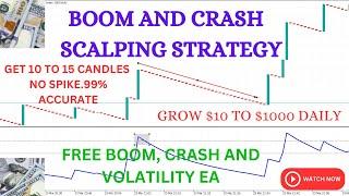 BOOM AND CRASH SCALPING STRATEGY. GROW $10 TO $1000. GET 10 TO 15 CANDLES AVOIDING SPIKES.