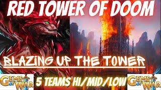 5 Gems of War RED TOWER OF DOOM TEAMS  5 Teams HiMidLow for red Tower of Doom Event Guide 2023