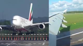 Airbus A380 Düsseldorf Hard Crosswind Landing - Out and Inside video