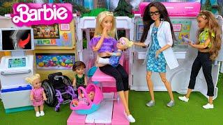 Barbie Doll Family Toddler Breaks Leg at Playground - Barbie Ambulance Story