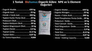 1 Tonluk Biohumus Organik Gübre NPK ve İz Element Değerleri