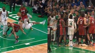 Jayson Tatum takes scary fall with 1min left up 16 and Jaylen Brown was heated 