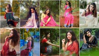 Stylish Sitting Photo Poses Idea In Saree  Saree Photo Poses For Girls