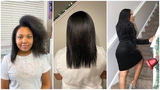 Straightening & Cutting my Natural Hair  Curly To Straight Routine  allofdestiny