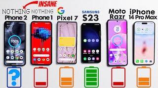 Nothing Phone 2 vs. Phone 1  iPhone 14 Pro Max  Pixel 7  Samsung S23  Moto RAZR - Battery Test