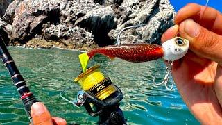 Pesca con SEÑUELOS PLÁSTICOS en ALTAMAR  pescando con VINILOS en MAR ABIERTO  CORVINAS.