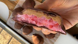 CHOCOLATE COVERED STRAWBERRY YOGURT & PEANUT BUTTER BITES vegan