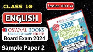 Class 10 Oswaal English Sample Paper –2 Solution 2024 Class 10 Board Exam 2023-24  CBSE