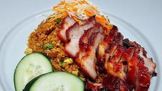 Chinese Roast Pork  char siu pork & fried rice full recipe quick & easy