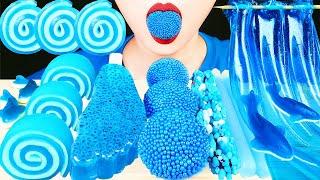 ASMR MUKBANG BLUE FOOD 먹방 JELLO PINWHEELS EARTH GUMMY CANDY FROG EGG JELLY  DRINKS 신기한 물 먹방