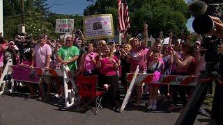 Outside courthouse Karen Read visits supporters while jury deliberates