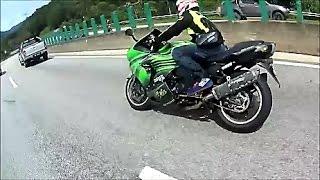 Kawasaki ZX14 chased by Triumph Thruxton R ?