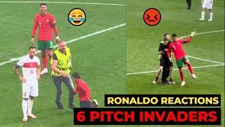 Cristiano Ronaldo reactions to 6 pitch invaders during Portugal vs Turkiey