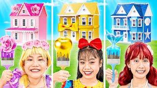 Rapunzel vs Snow White vs Mermaid At One Colored House Challenge -  Funny Stories About Baby Doll