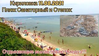 Кирилловка 11.08.2021 Пляж Санаторный и пляж Степок Море тихое спокойное медузы лежат загорают