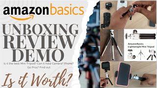 Mobile Tripod Demo Unboxing & Review  AmazonBasics Lightweight Mini  iphone Go pro & Camera