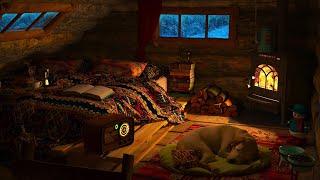 Deep Sleep in a Cozy Winter Hut  Relaxing Fireplace Crackling Blizzard Wind & Snowfall Sounds