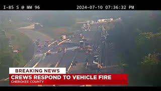 Coroner responding to fiery crash on I-85 in Cherokee County