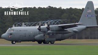 Wings Over North Georgia C-130H Hercules Airdrop Demo - Takeoff Propeller Vortices & Backup Parking