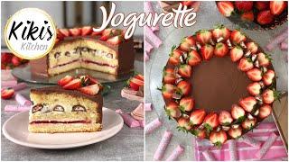 Yogurettetorte  Yogurette Torte mit Erdbeeren  Sahnecreme Fruchteinlage Erdbeertorte  Fruchttorte