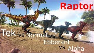 Tek vs Abberant vs Alpha vs Normal Raptor fight  Ark