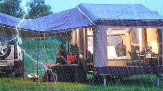 $9999 Inflatable Tent Trailer Camping in the Rain  Awesome Air Conditioner and All-In-One Kitchen