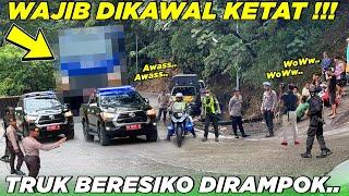 BERESIKO DIRAMPOK  Pengawalan Super Ketat Truk Bawa Barang Berharga Melintas di Sitinjau Lauik