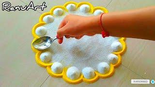 Easy Flower Laxmi Padam RangoliFestival KolamEasy RangoliSatisfyingRelaxing Rangoli Video