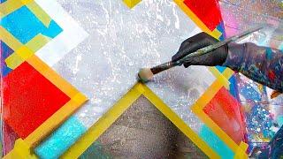 GEOMETRIC ABSTRACT PAINTING Demo With Acrylic Paint and Masking tape  Pytha