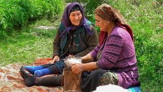 Life of a 70-Year-Old Couple in an Azerbaijani Village Making Sheep Wool Yarn and Baking Breads