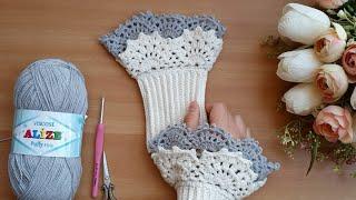 كروشيه معصم _ جوانتي بدون أصابع _ Crochet fingerless gloves