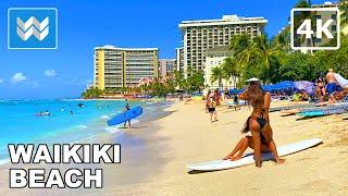 4K Waikiki Beach in Honolulu Hawaii - Walking Tour Vlog & Vacation Travel Guide  Relaxing Waves