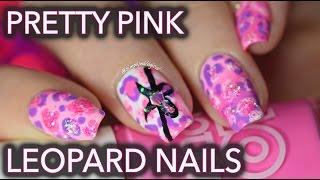 Pretty pink leopard nails - with glitter