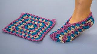 Easy crochet granny squares slippers