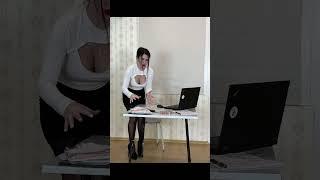 the secretary removes water from the table with her undies