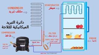 دائرة التبريد الميكانيكية في الثلاجة و المجمدات شرح الأجزاء والوظائف  Fridge cooling system diagram