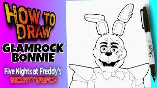 HOW TO DRAW GLAMROCK BONNIE  FIVE NIGHT AT FREDDYS  SECURITY BREACH  como dibujar a bonnie