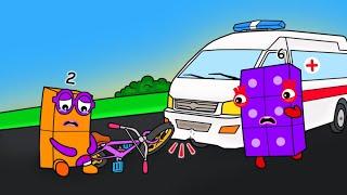 Bicycle vs ambulance - Numberblocks fanmade coloring story