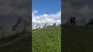 From the top of mountain with most beautiful views Girls enjoy hiking