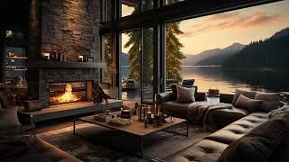 Cozy House Ambient on Lakeside with Lakeshore Water Sounds and Relaxing Fireplace helps to Relax