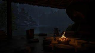 Cozy Cave - Relaxing Fireplace with Soothing Rainfall Sounds  rain on roof  Deep Sleep