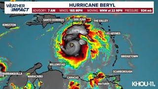 Tracking Hurricane Beryl Major Cat. 5 storm moving through Caribbean