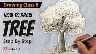 How to draw a tree step by step with Pencil shading  Drawing Class- 8 for Beginners Tutorial