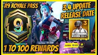 3.4 UPDATE RELEASE DATE  A9 ROYAL PASS IS HERE - 1 TO 100 REWARDS