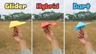 Making and Flying Glider Dart and Hybrid Paper Airplanes - which goes the furthest?