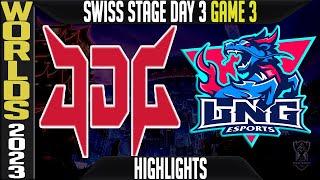 JDG vs LNG Highlights Game 3  Worlds 2023 Swiss Stage Day 3 Round 3  JDG Esports vs LNG Esports G3