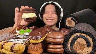 ASMR 濃厚ショコラロールケーキ、コンビニチョコスイーツ‼️【咀嚼音mukbangEating Sounds】