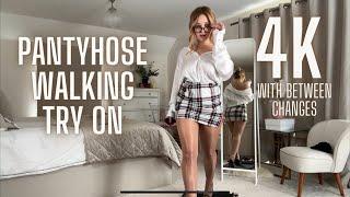 4K SecretaryTeacher Outfit Walking Treadmill Try On Haul - Mini Skirt & Pantyhose